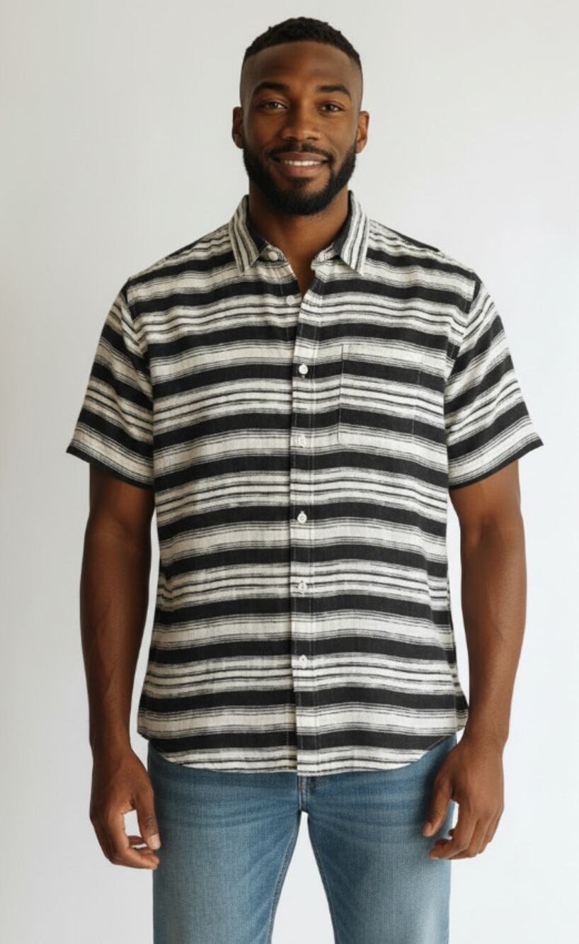 Michael Kors Men's 100% Linen Shirt Black White Striped Button Up Size XXL